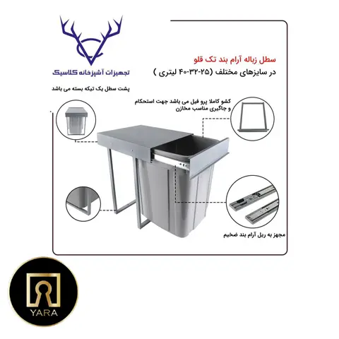 سطل زباله آرامبند تک قلو 32 لیتری | خرید از فروشگاه یارایراق سطل زباله آرامبند تک قلو 32 لیتری با درب آرامبند، کیفیت ساخت بالا و نصب آسان عرضه شده در فروشگاه یارایراق
