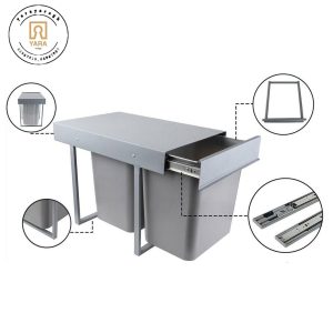 سطل زباله دو قلو 32 لیتری فروشگاه یارایراق با طراحی کابینتی و کیفیت بالا