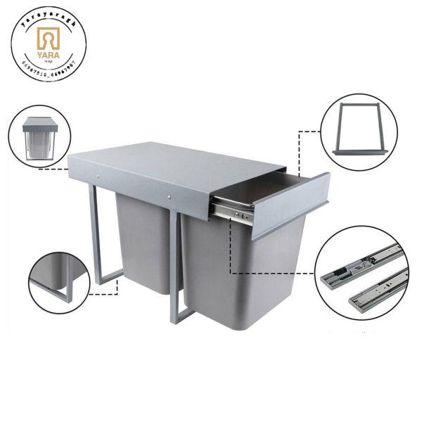 سطل زباله دو قلو 32 لیتری فروشگاه یارایراق با طراحی کابینتی و کیفیت بالا