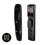 دستگیره دیجیتال و هوشمند AEG مدل DF01 رنگ مشکی با صفحه لمسی و سنسور اثر انگشت نصب شده روی درب ضد سرقت